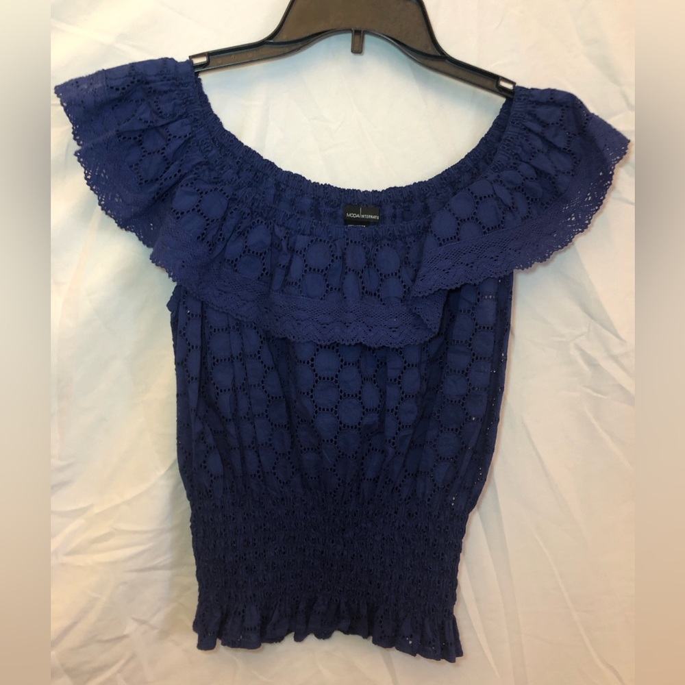 XS Moda International Royal Blue Lace Off Shoulder  Blouse